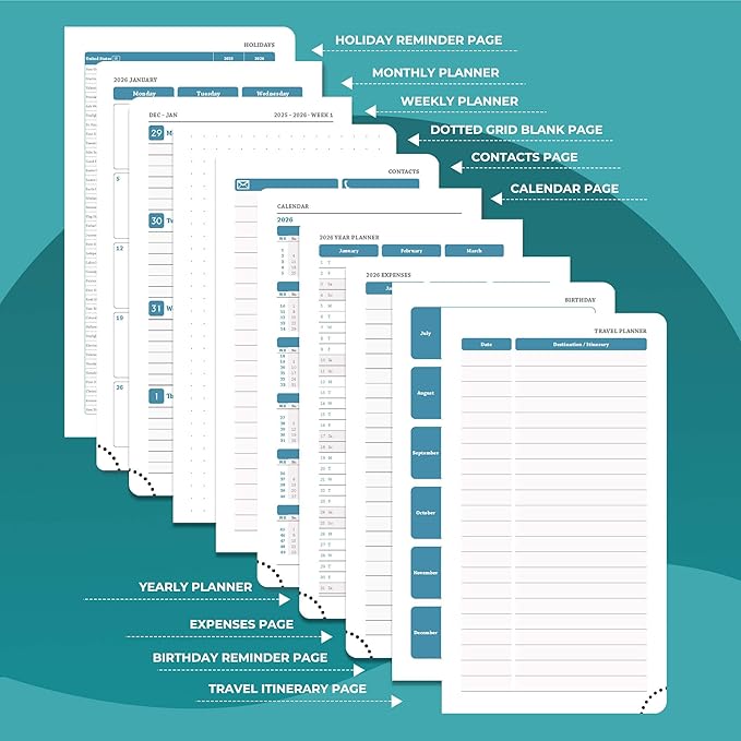 IN-LUXPRO Planner 2026 Daily Weekly and Monthly, 6.5"x3.75", 12 Months Spiral - Image 5