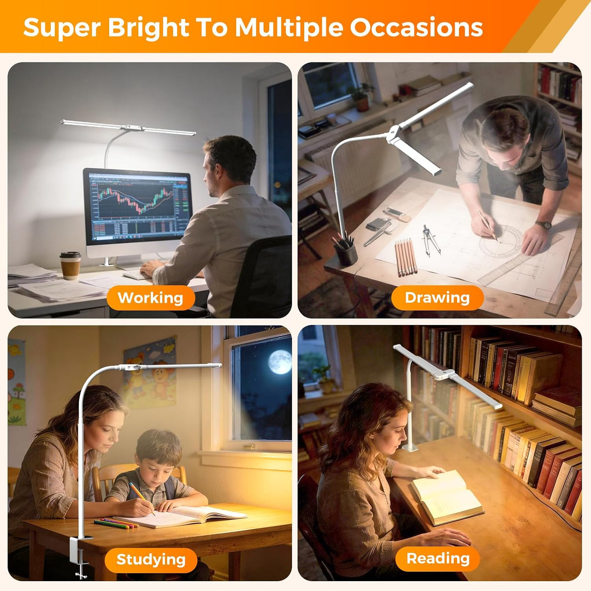 SKYLEO LED Desk Lamp with Clamp - Double Head Desk Light with Remote and Touc...