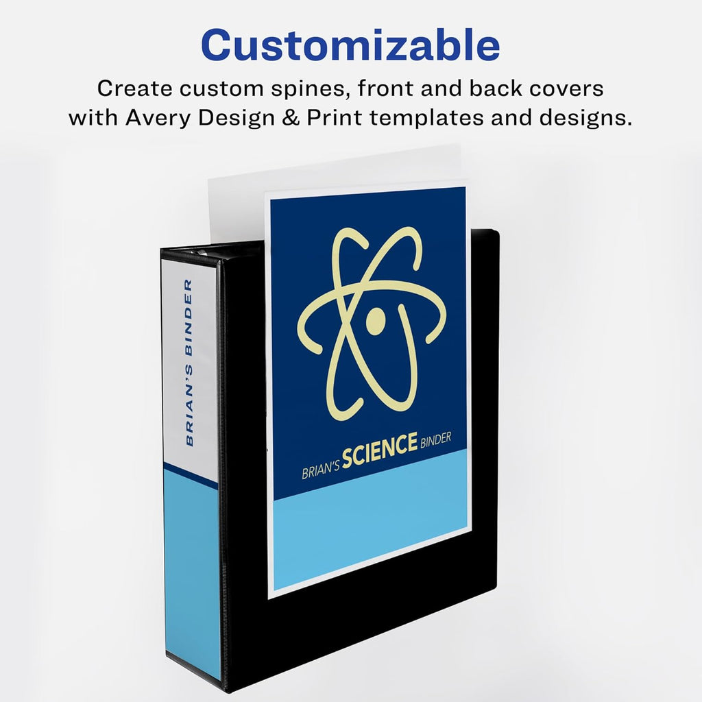 Avery® Durable View 3 Ring Binder, 1" EZD® Rings, 1 Black Binder | For Daily School, Home and Office Use, DuraHinge Tear-Resistant Spine, DuraEdge Split-Resistant Sides, Clear Overlays