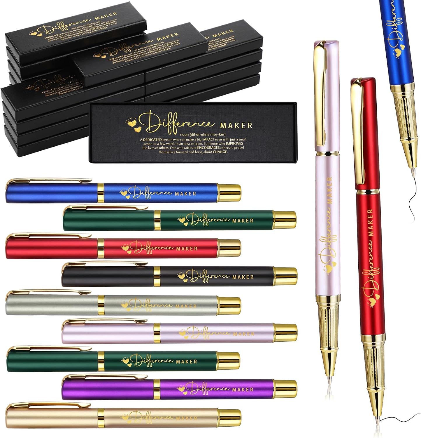 PerKoop 10 Sets Difference Maker Gifts, Appreciation Pens with Boxes | Difference Maker Gifts for Men Women, Inspirational Gifts for Boss Employee Coworker Teacher, Appreciation Party Favors