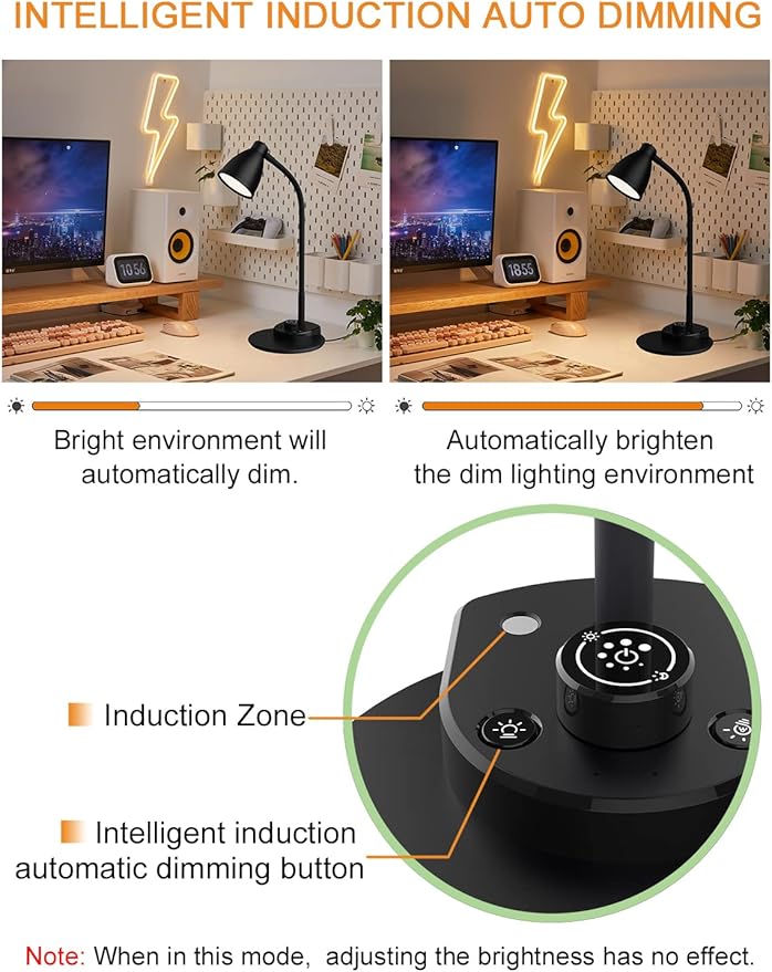 BOHON LED Desk Lamp with USB Charging Port 3 Color Modes Dimmable Reading Light - Image 5