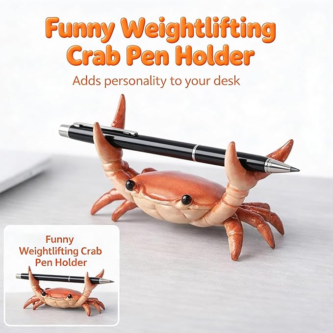 Desk Crab Pen Holder, Cute Weightlifting Crab Pencil Holder - Image 4