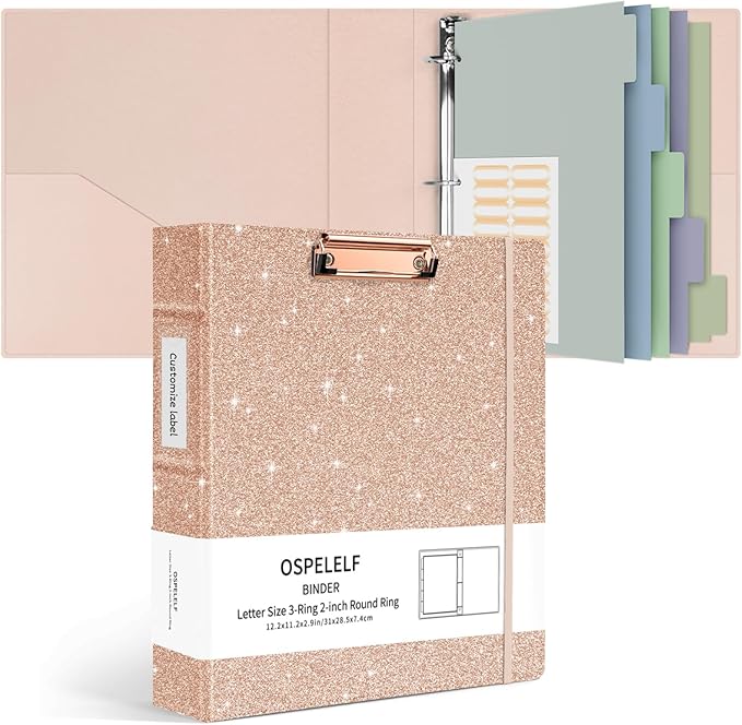 Ospelelf 3 Ring Binder with Clipboard, 2 Inch Leather, Letter Size Dividers by OspelelfOfficeSupplies