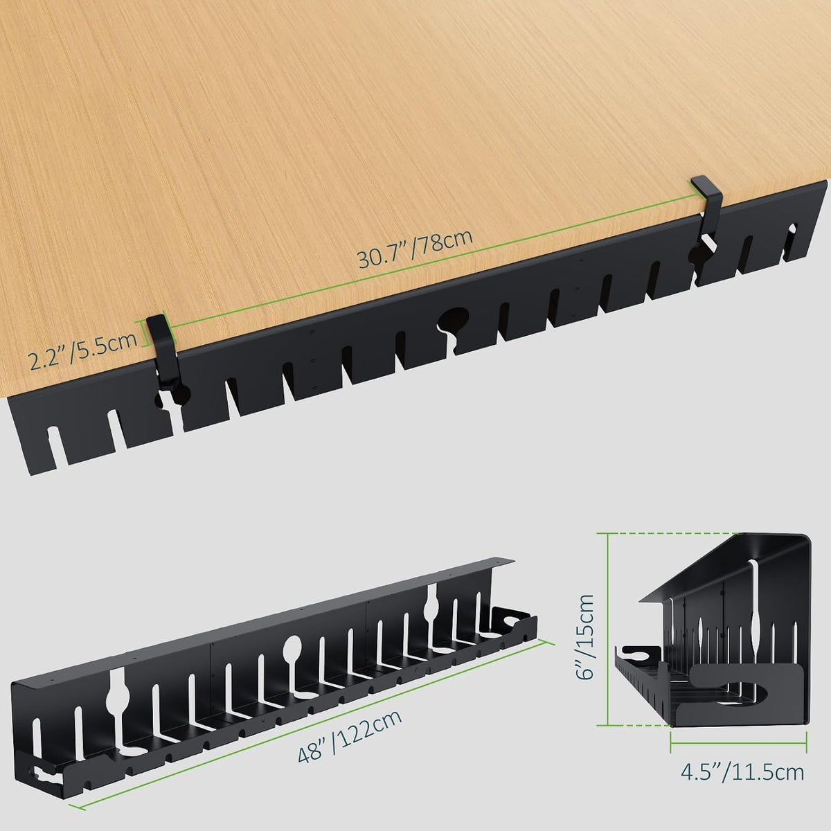KEEGH Under Desk Cable Management Tray 48 in, Large Cord Hider, Black