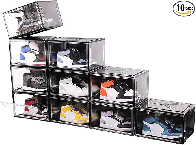 KDOR Shoe Boxes Clear Plastic Stackable 10 Pack Sneaker Storage Boxes by KDOR