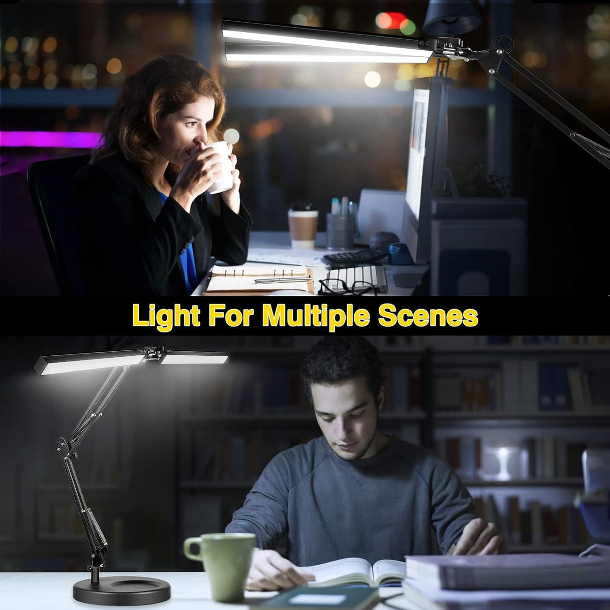 2-in-1 LED Double Head Desk Lamps for Home Office,24W Brightest Workbench Lig...