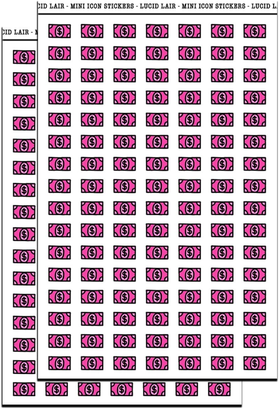 Dollar Bill Color Mini Planner Stickers (224 Stickers) (Pink Matte White)