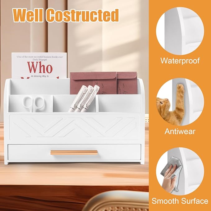 Mail Organizer Countertop Kitchen-White Mail Holder Countertop Drawers Wood - Image 6