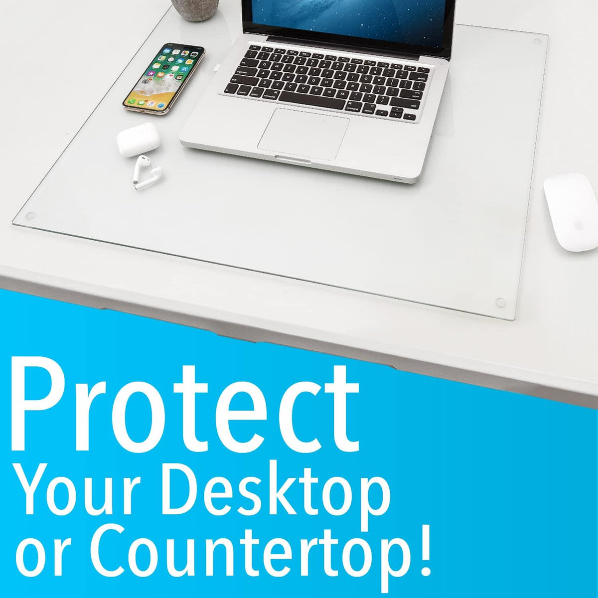 IMPRESA Clear Tempered Glass Desk Mat - 19 x 24 in, Clear - Table Protector &...