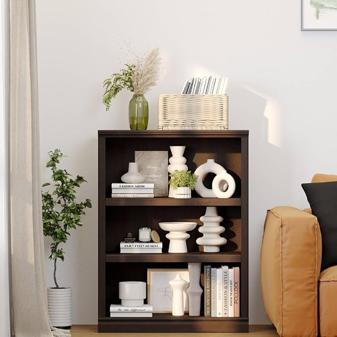 blini 3-Shelf Bookcase Wooden Bookshelves Dark Cherry 33in Wide Floor Standing - Image 6
