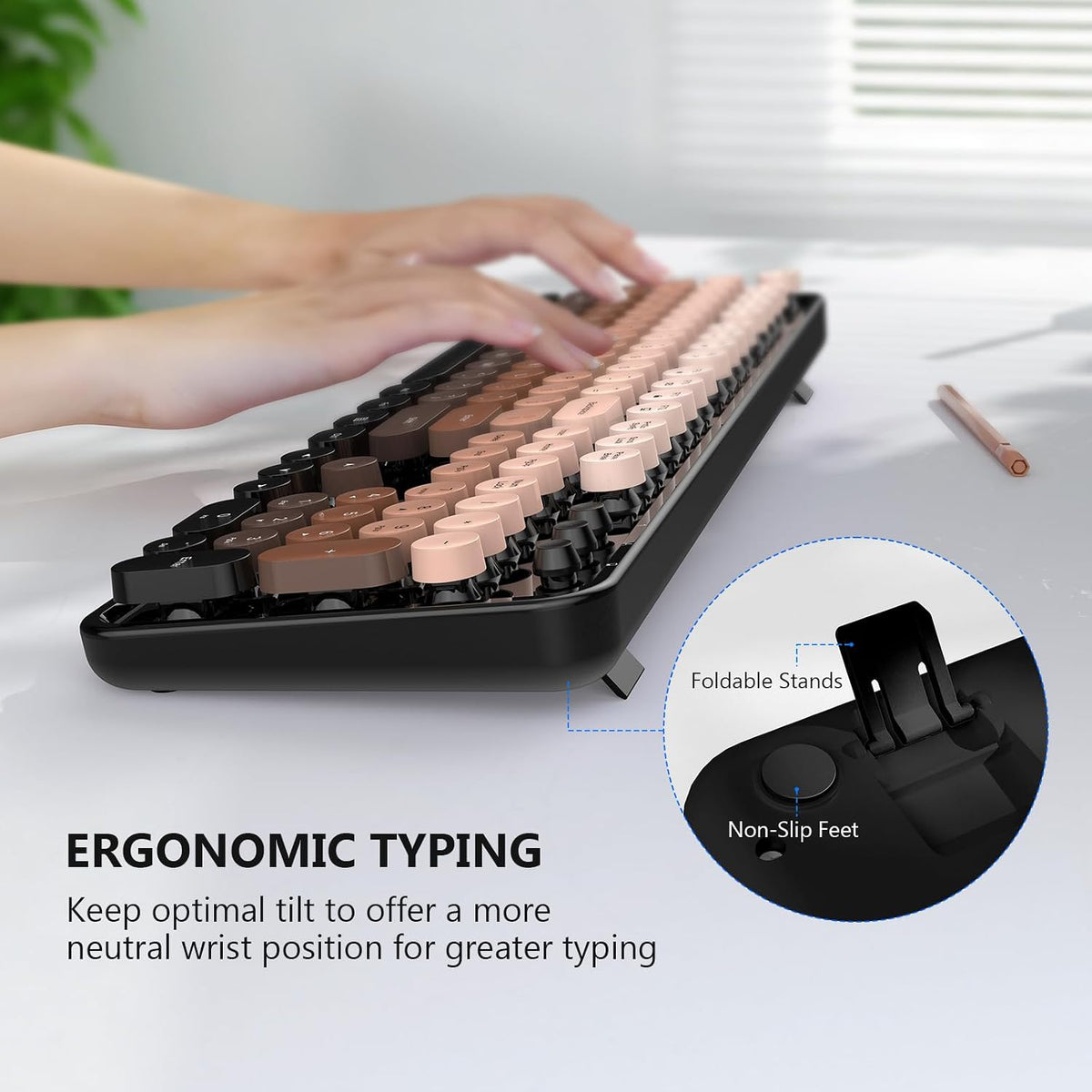 MOFII Wireless Keyboard and Mouse Combo, 2.4 GHz Full-Size Retro Round Keyboa...
