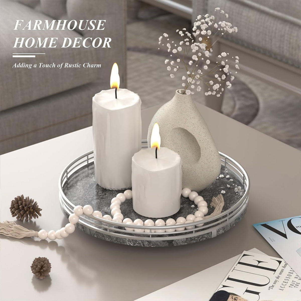 AHM10-Inch Gray Marble Lazy Susan with Silver Iron Frame