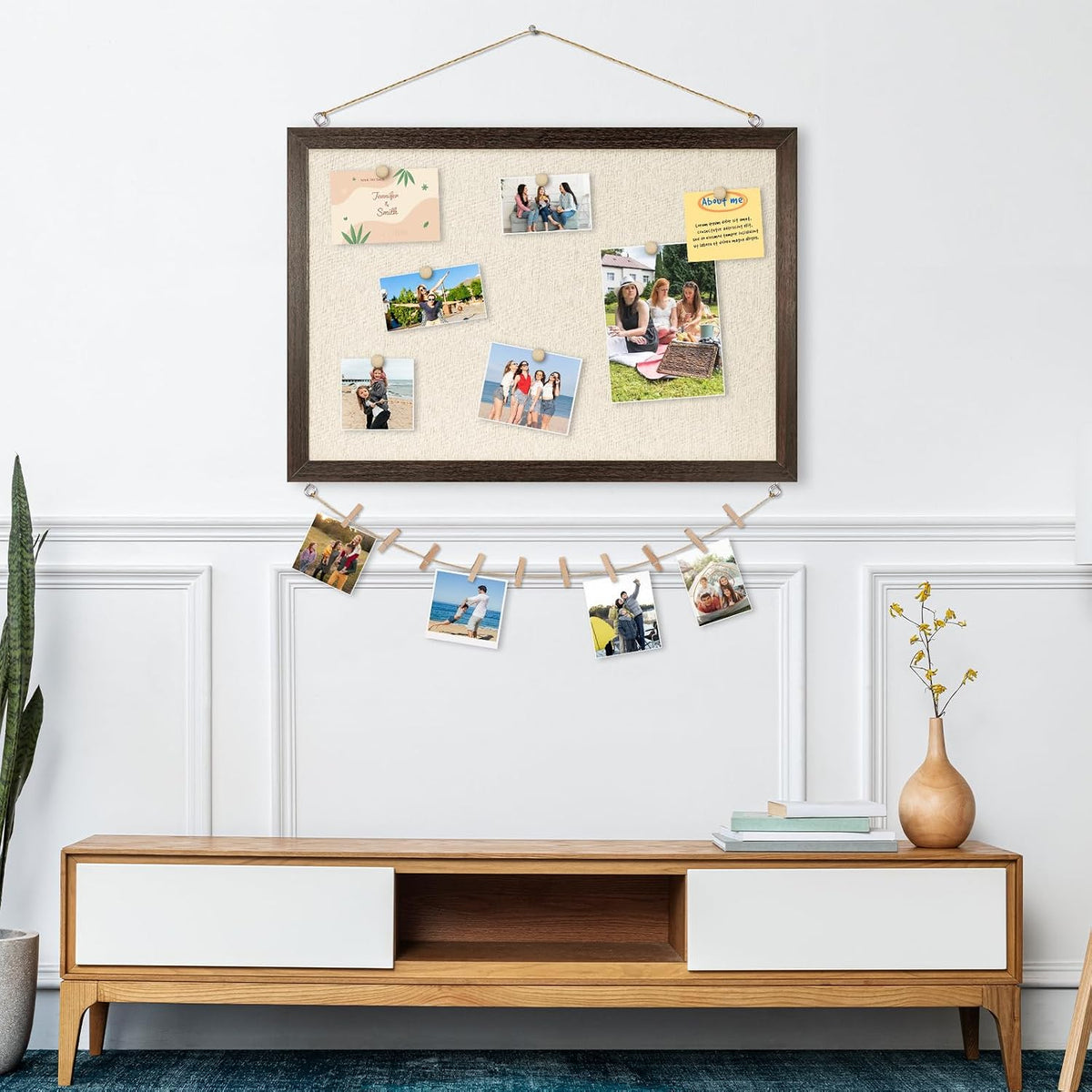 DOLLAR BOSS Bulletin Boards with Linen, 24"x18" Cork Board, Dark Wa...