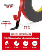 HitLights Double Sided Tape Heavy Duty, 1/2 in x 50 ft, Adhesive Mounting Tape - Image 5