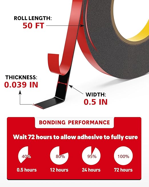 HitLights Double Sided Tape Heavy Duty, 1/2 in x 50 ft, Adhesive Mounting Tape - Image 5