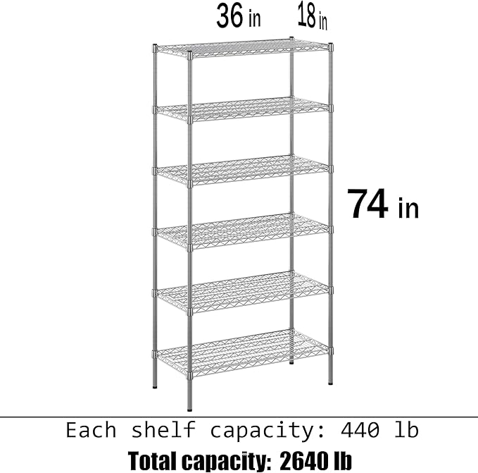 Regal Altair 18" Deep x 36" Wide x 74" Height Wire Shelving Kit | 6-Tier | NSF - Image 3