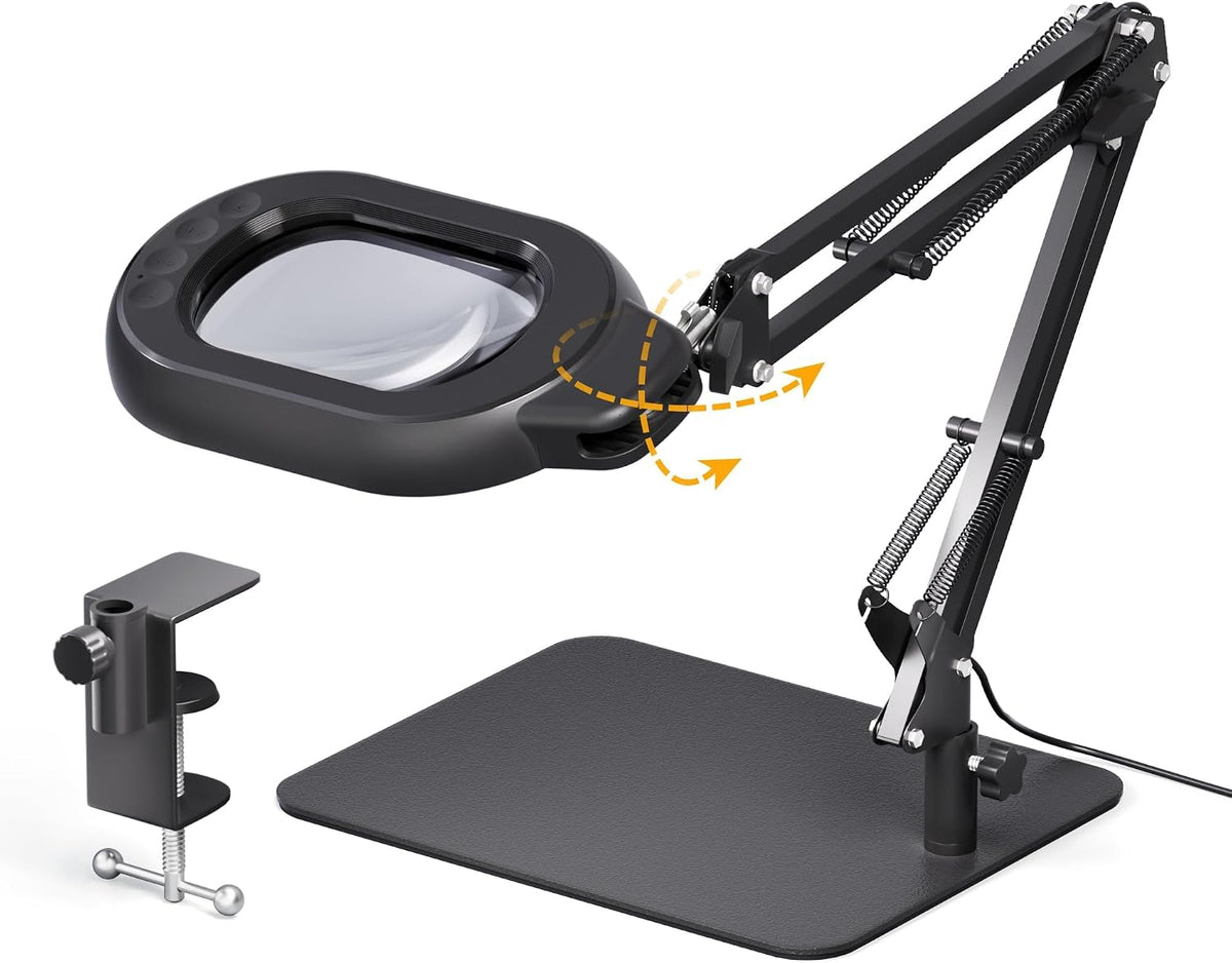 Square Magnifying Desk Lamp, Magnifying Glass with Light and Stand
