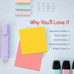 Lined Sticky Notes 3x3 Pack of 8, Bright Colored Super Self Sticky Pads - Image 5