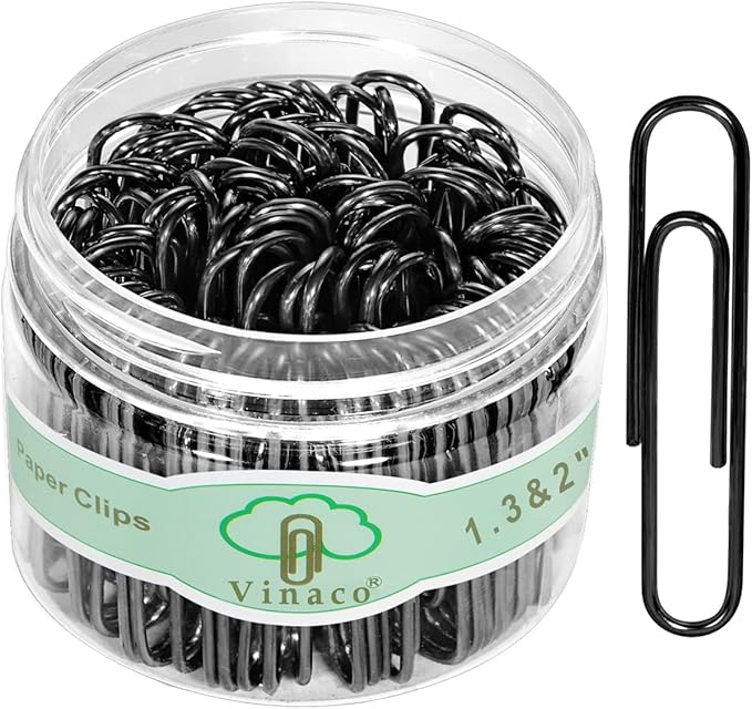 Vinaco Paper Clips Black, Durable & Rustproof, Coated Paperclip Great by LightingMadeSimple
