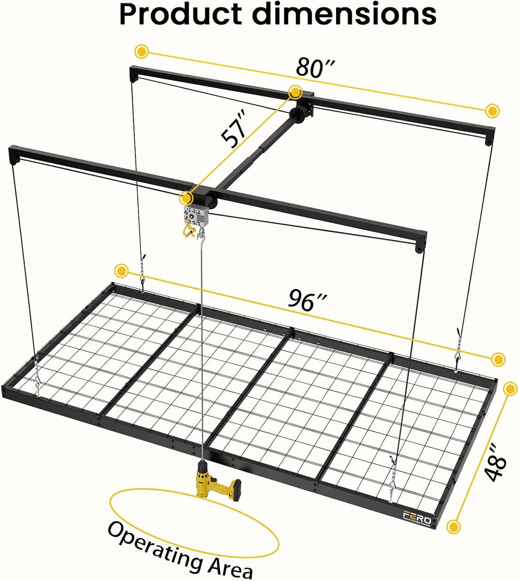 fero overhead garage storage rack 4x8, 500 lb, close-up detail