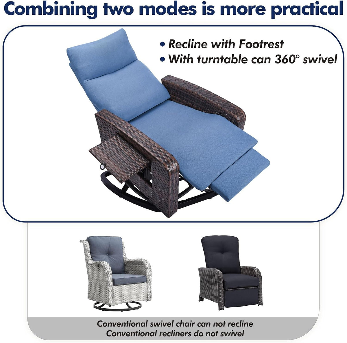 ZZW Outdoor Recliner Chair Set of 2, Wicker Patio Recliners with Adjustable B...