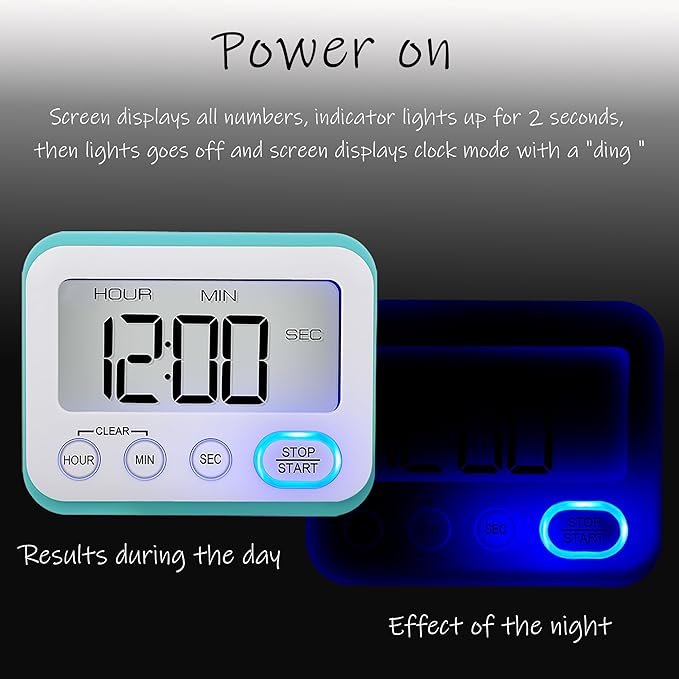 Digital Kitchen Timer Magnetic Loud Alarm, Large LCD Screen Silent/Beeping - Image 2