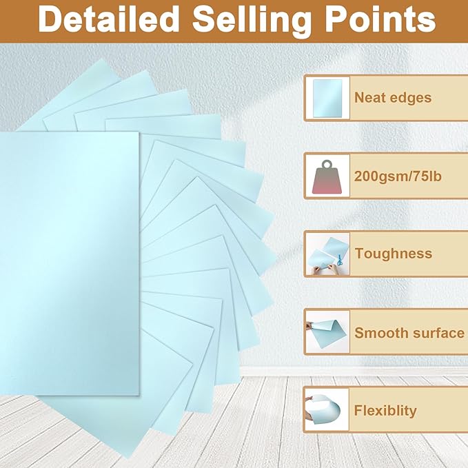 Silunkia 40 Sheets Blue Shimmer Cardstock 8.5 x 11 Metallic Paper, 75lb light - Image 3
