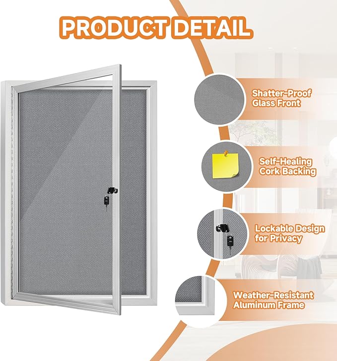 Enclosed Bulletin Board with Locking Door, Outdoor Bulletin Board Weatherproof - Image 3