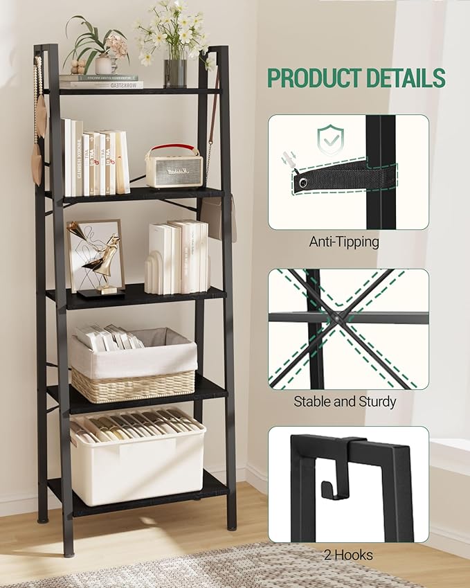 Hzuaneri Ladder Shelf, Bookshelf Bookcase, Freestanding Corner Storage Shelve - Image 3