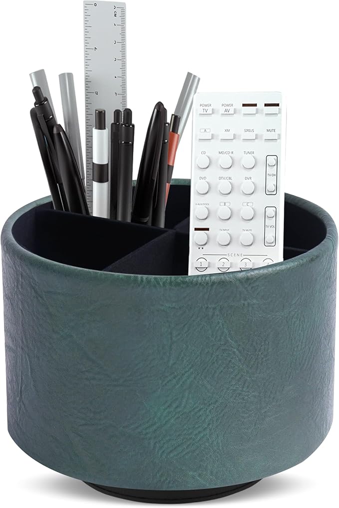 Hennaja Round Leather Art Supply Organizer, Remote Control Holder, 360 Degree by Hennaja