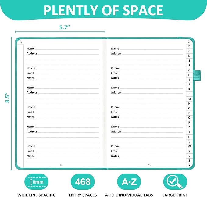 Comkiso Address Book with Individual Alphabetical Tabs Laminated, Large Print - Image 3