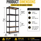 garage shelving, 36"w x 16"d x 72"h, 5-tier, close-up detail