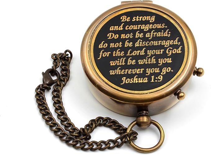 Be Strong and Courageous, Do Not Be Afraid Brass Engraved Compass - Image 3