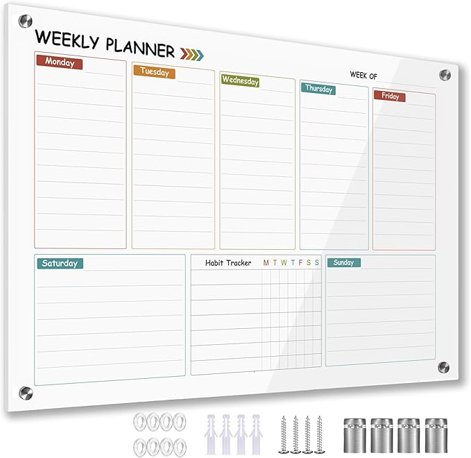 Glass Colorful Weekly Dry Erase Board by Marribol