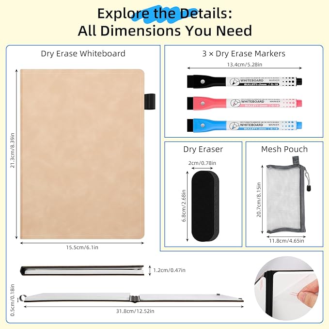 AGM Portable White Board Dry Erase Notebook, 8.4" x 6" Double Sided Folding - Image 2