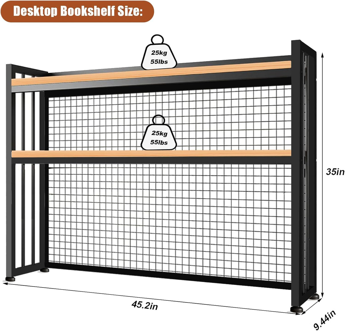 Desktop Hutch Bookshelf Metal Desk Shelf, 2-Tier Storage Display Shelf for Co...