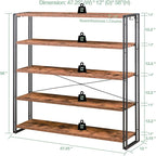 HCHQHS Bookshelf, 5-Tier Industrial Bookcase, Rustic Open Book Shelf, - Image 3