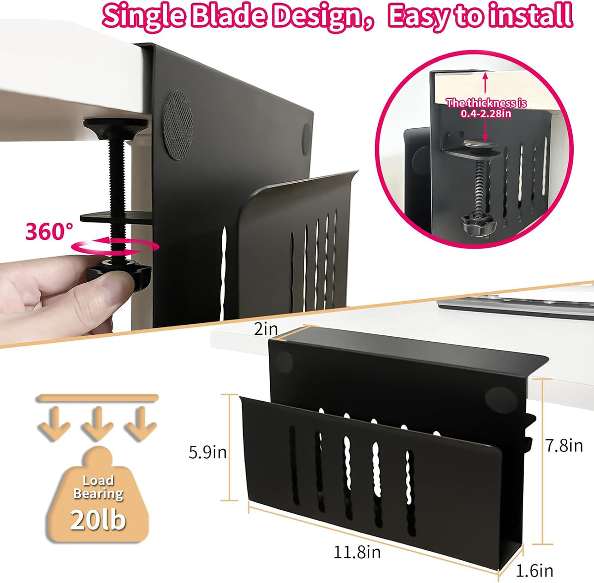Desk Side Storage, Under Desk Storage, No Drill Steel Hanging Desk Organizer,...