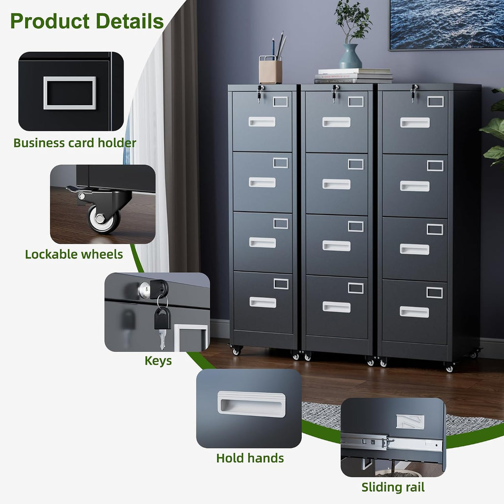aobabo 4 drawer metal file cabinet with lock, close-up detail