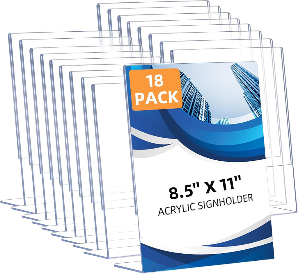 DECOHOBO 18 Pack Acrylic Sign Holder 8.5 x 11, L-Shape Acrylic Stands