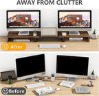 tavr dual monitor stand riser, wooden computer monitor shown in use