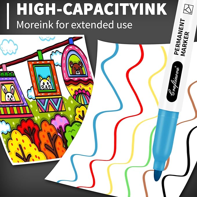 craftinova 12 Color 48 Pack Fine Point Markers, Work on Plastic Metal Wood Glass - Image 8
