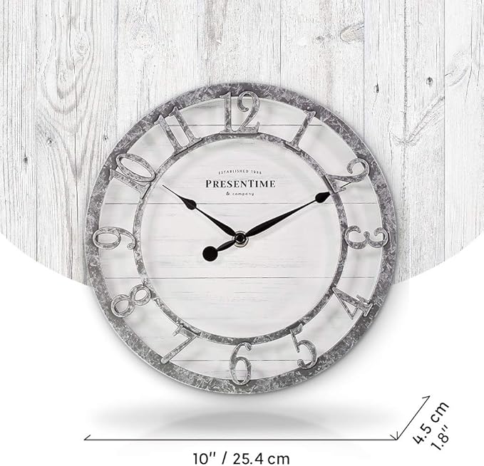 Presentime & Co 10" Farmhouse Series Wall Clock, Quartz Movement, Shiplap Style - Image 4