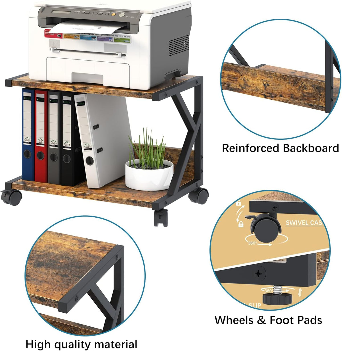 aboxoo Desktop Printer Stand with 2 Tier Wood Storage Shelves,Under Desk Prin...