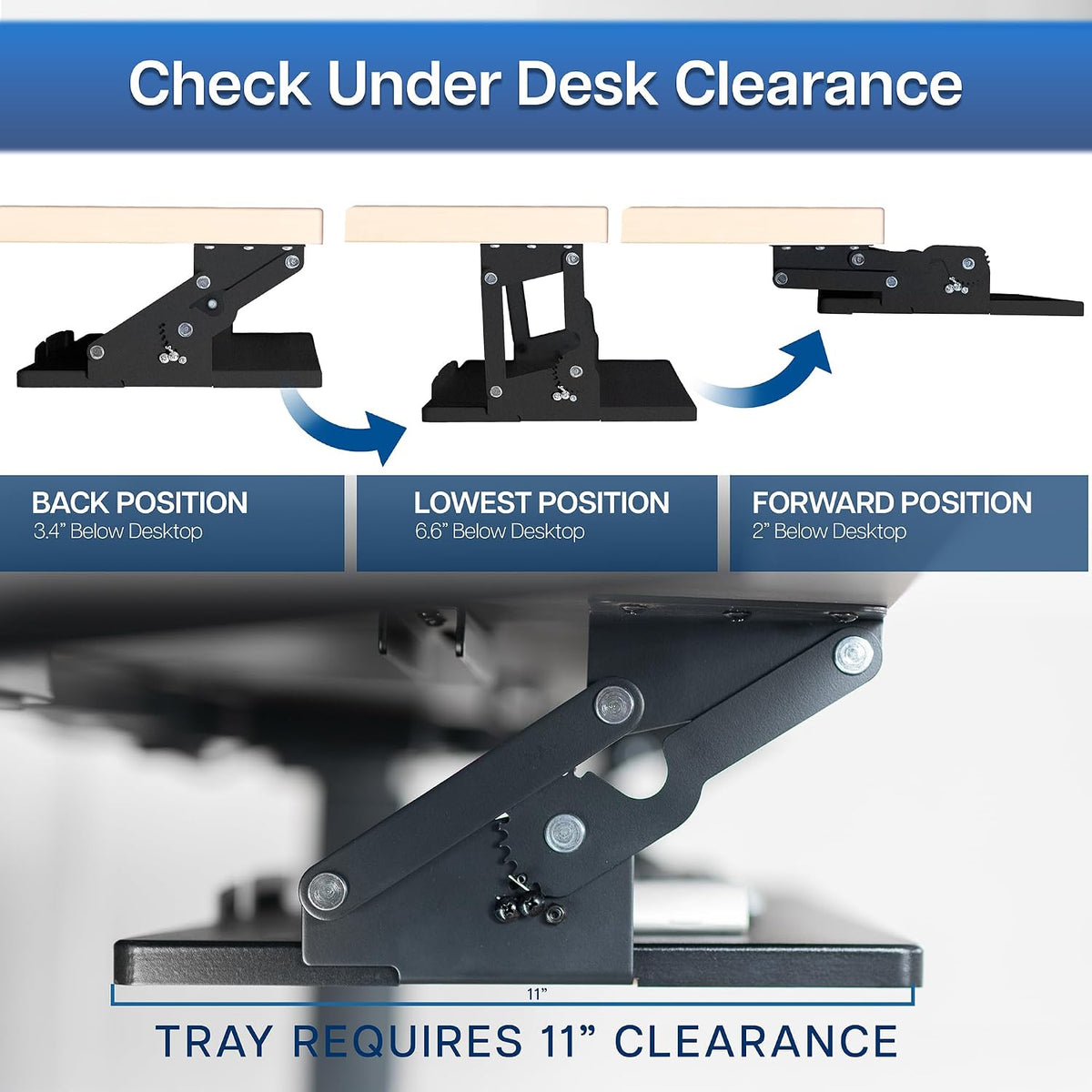 VIVO Black Under Desk 27 x 11 in Adjustable Keyboard Tray, MOUNT-KB08S