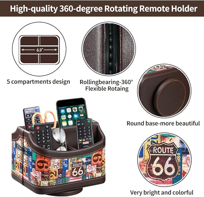 PUSU Remote Control Holder, Colorful Pattern Nightstand TV Caddy, PU Leather - Image 3