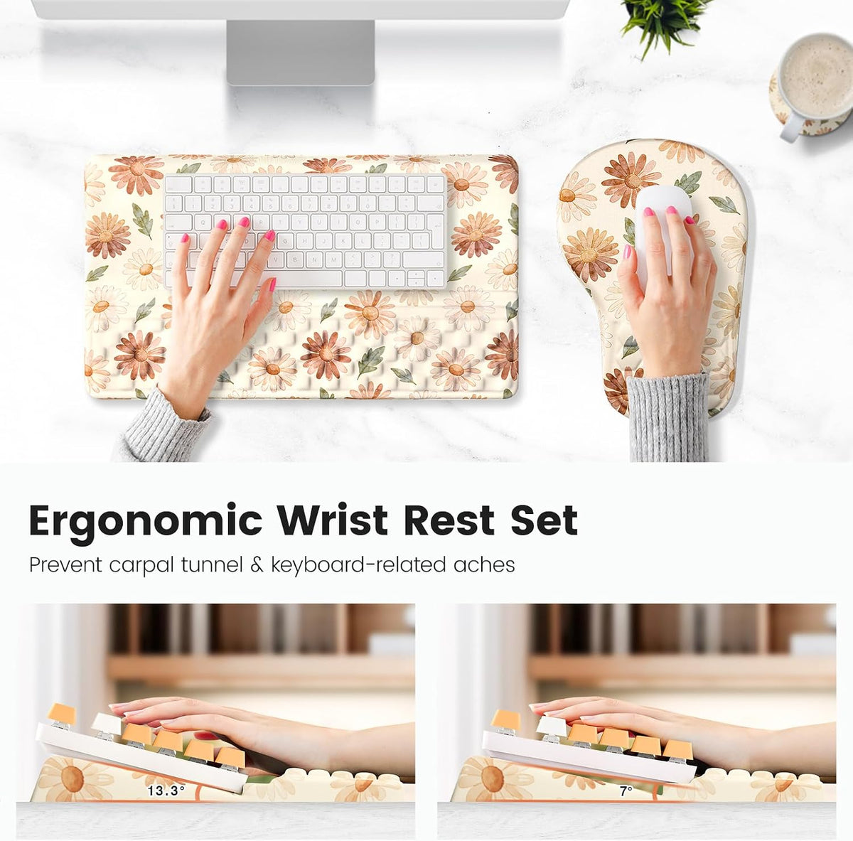 Ospelelf Keyboard Wrist Rest and Mouse Pad Set, Ergonomic Memory Foam Wrist S...