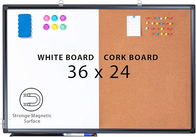 Magnetic White Board and Cork Board Combo, 36 X 24 inches Whiteboard Bulletin by TRIPOLLO