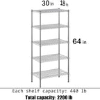 Regal Altair 18" Deep x 30" Wide x 64" Height Wire Shelving Kit | 5-Tier | NSF - Image 3