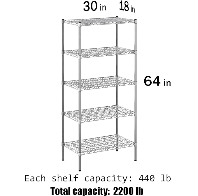 Regal Altair 18" Deep x 30" Wide x 64" Height Wire Shelving Kit | 5-Tier | NSF - Image 3
